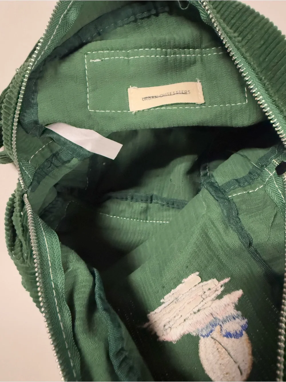 Urban Outfitters Corduroy Mini Backpack Embroidered Cat Celestial Green